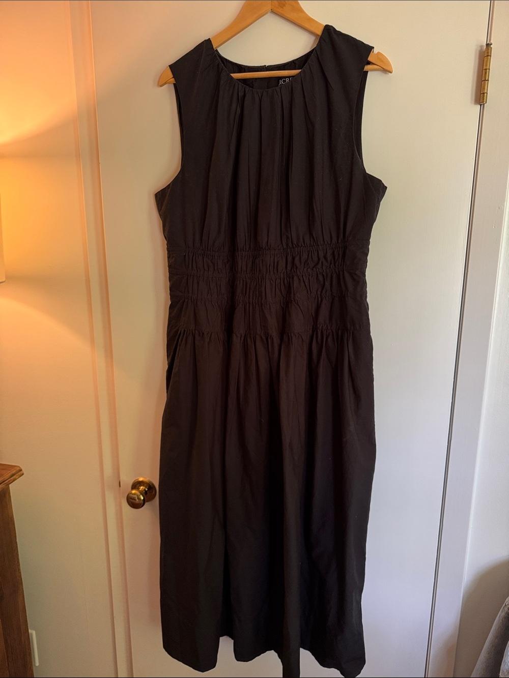 J. Crew Black Sleeveless Shirred-Waist Midi Dress